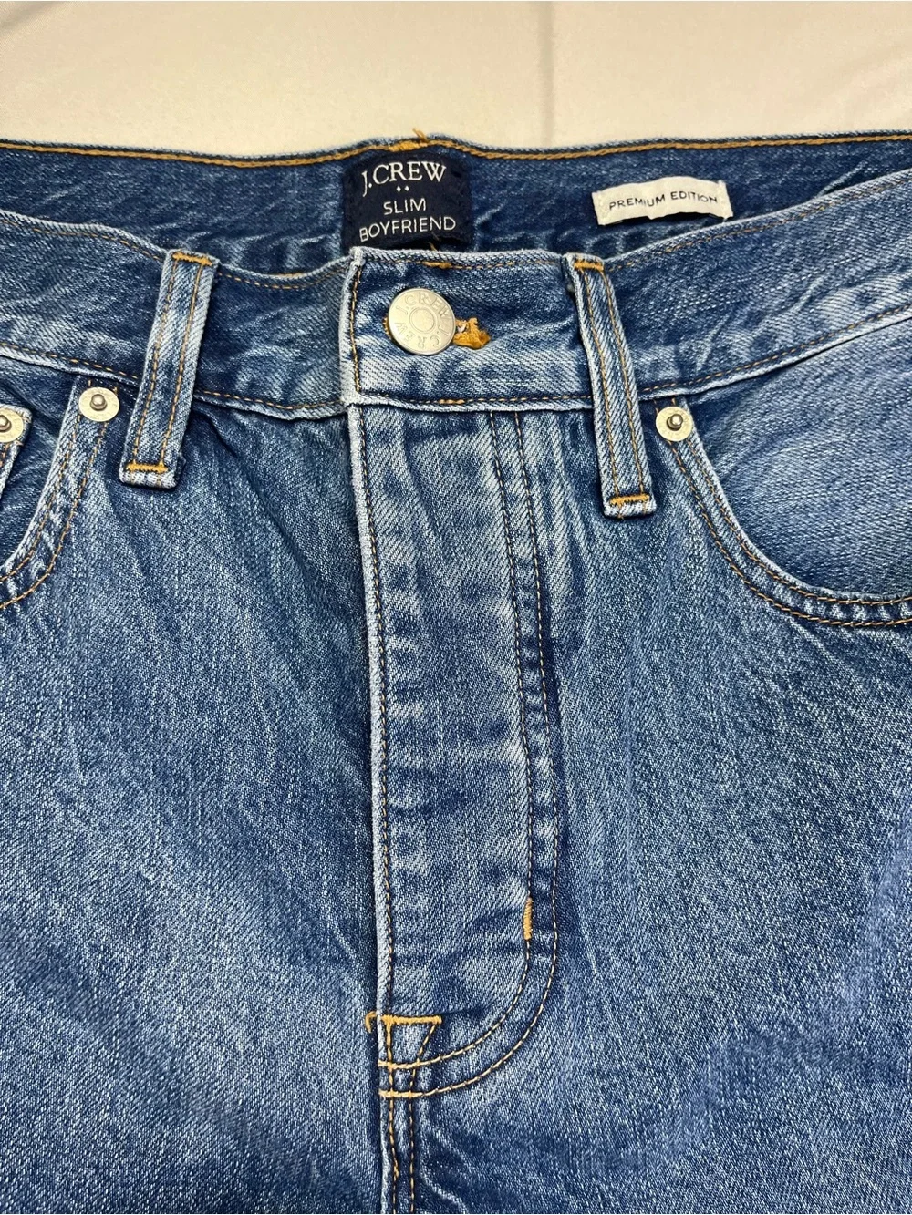 J Crew Premium Slim Boyfriend Patchwork Denim Jeans Cropped Button Fly - 28